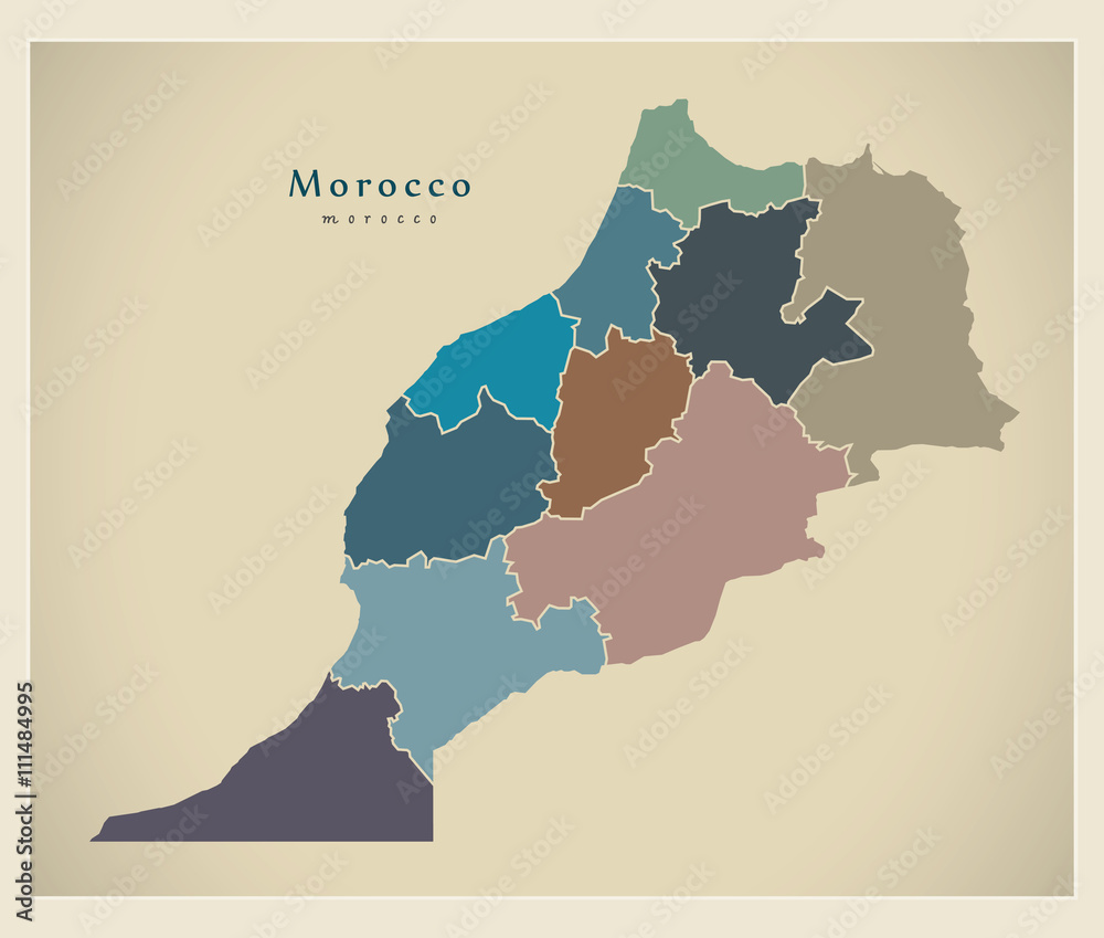 Modern Map - Morocco with regions colored MA