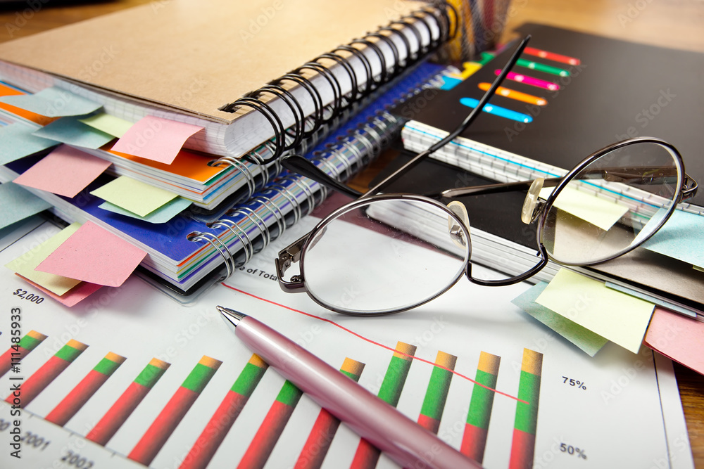 Business Objects office expanded in composition on a table Business Objects office expanded in composition on a table