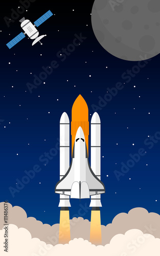 Fototapeta Naklejka Na Ścianę i Meble -  Space shuttle. Moon. Satellite.