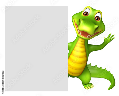 Aligator cartoon character with white board