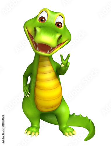 cute Aligator cartoon character with assining victory