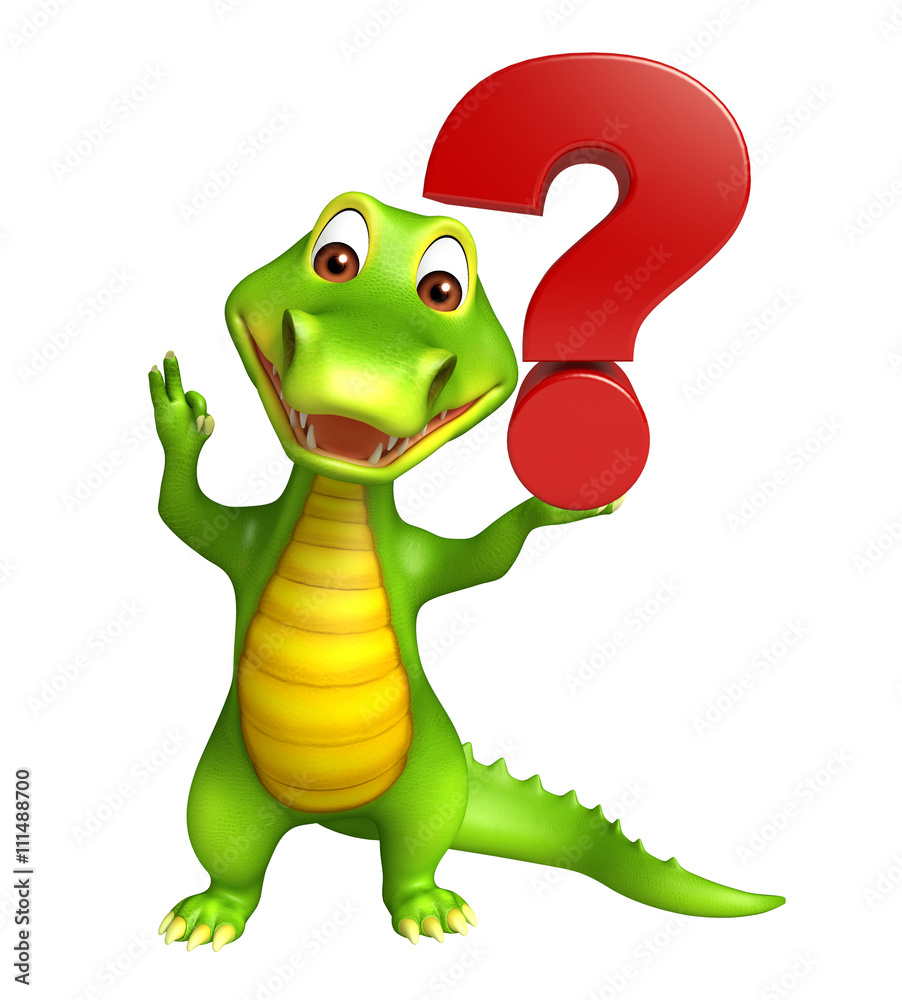 Fototapeta premium cute Aligator cartoon character with question mark sign
