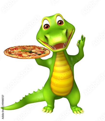 cute Aligator cartoon character with pizza