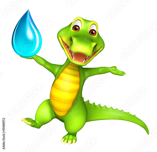 cute Aligator cartoon character with water drop