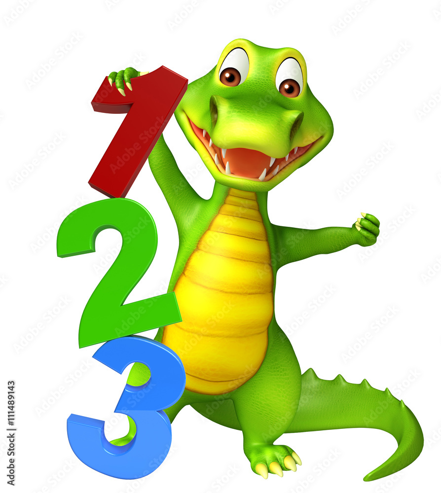 Fototapeta premium cute Aligator cartoon character with 123 sign