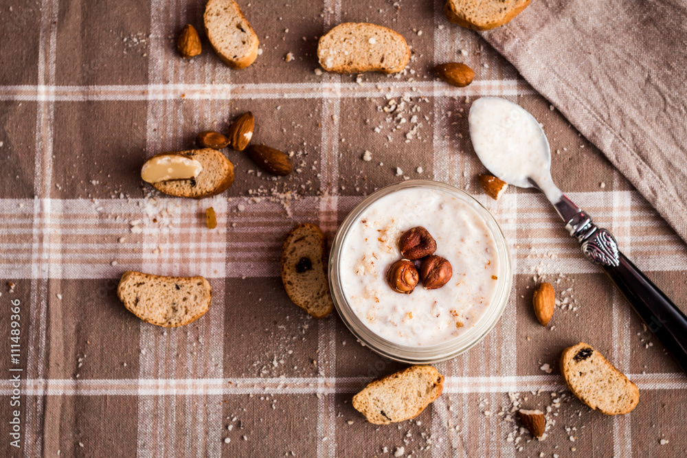 yogurt with rusks and nuts