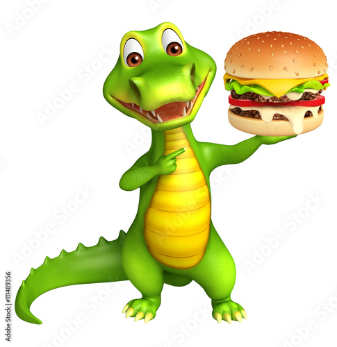 cute Aligator cartoon character with burger