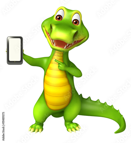cute Aligator cartoon character with mobile