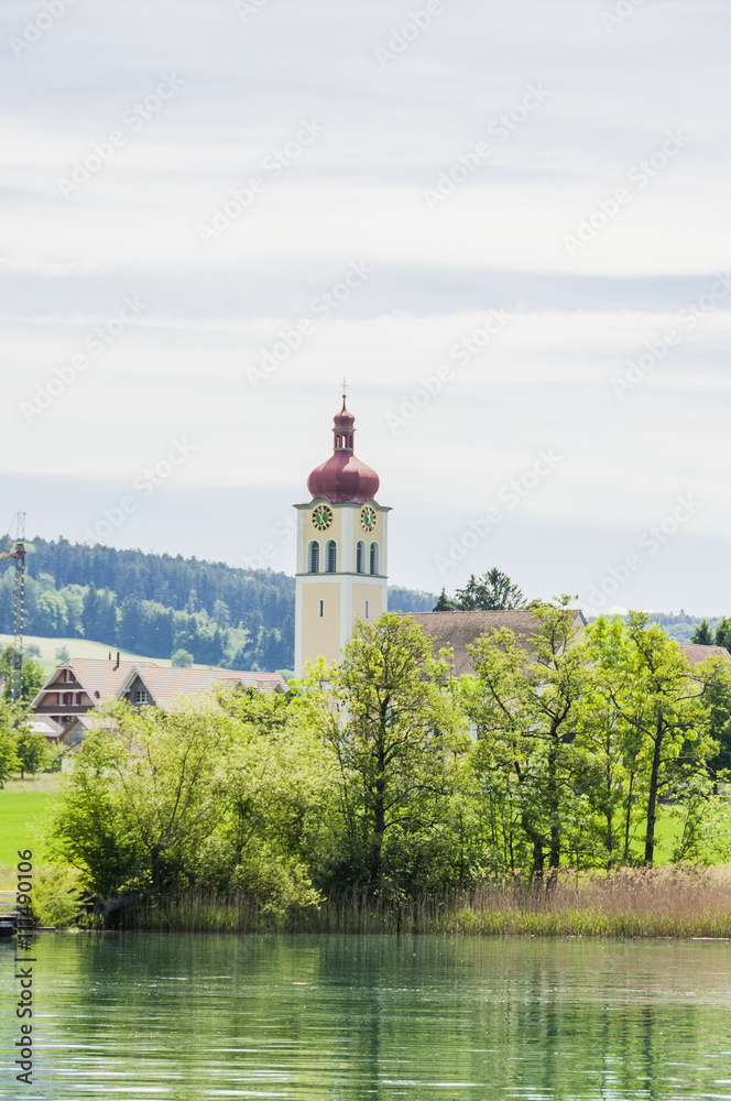 Aesch, Dorf, Kirche, Hallwilersee, See, Seeufer, Seerundfahrt, Lindenberg, Sommer, Luzern, Schweiz