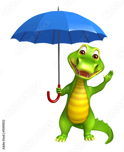 cute Aligator cartoon character with umbrella