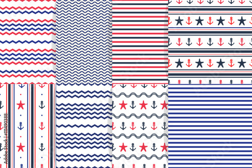 Nautical seamless pattern collection.