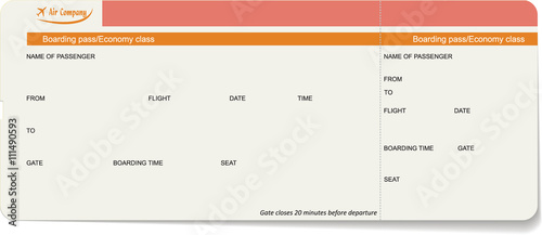 Template of a boarding pass or air ticket