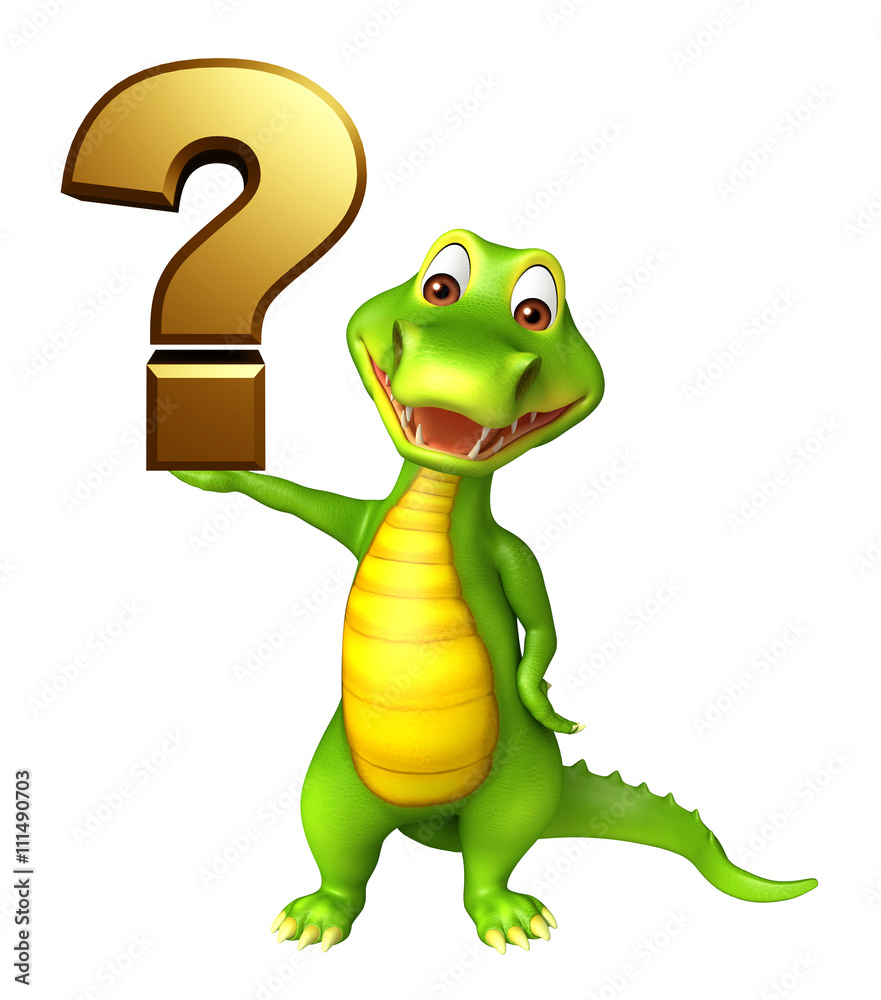 Naklejka premium cute Aligator cartoon character with question mark sign