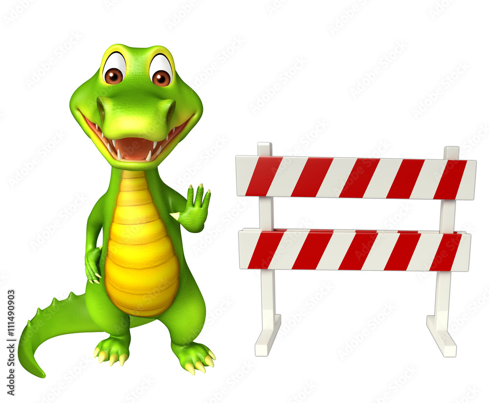 Fototapeta premium cute Aligator cartoon character with baracade