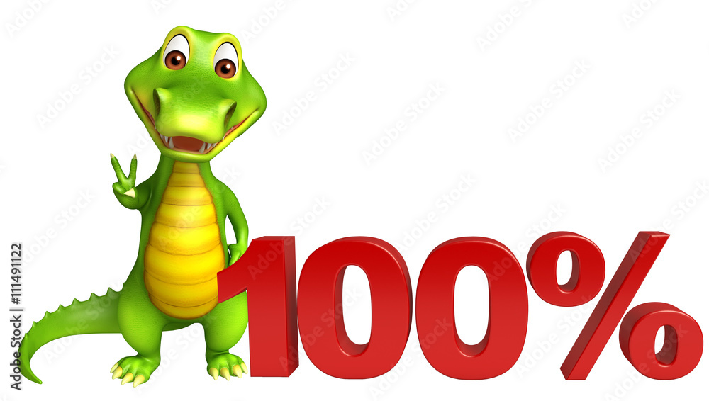 Fototapeta premium cute Aligator cartoon character with 100% sign