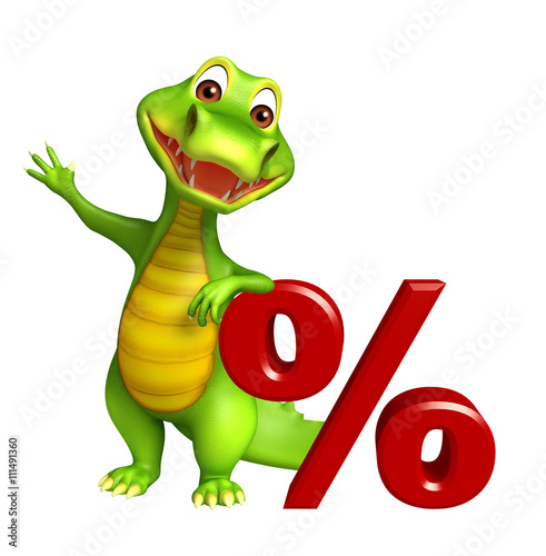 cute Aligator cartoon character with percentage sign