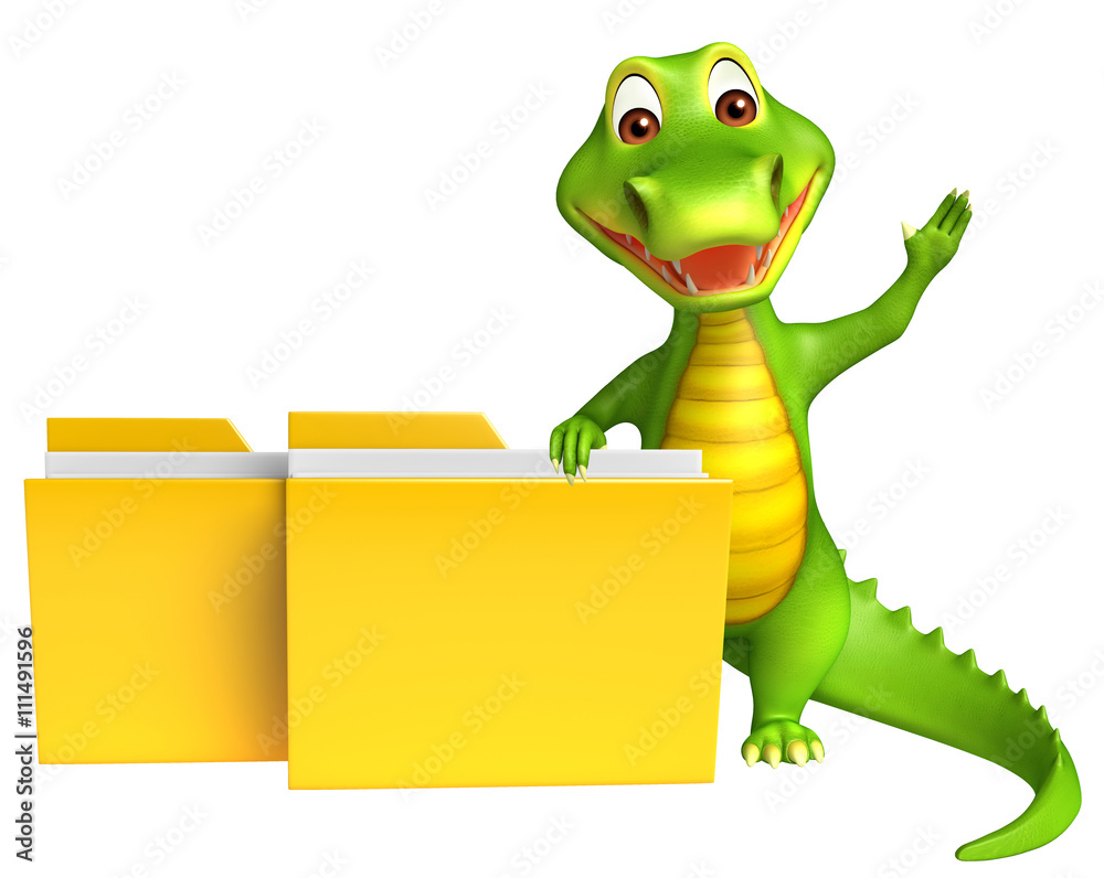 Naklejka premium cute Aligator cartoon character with folder
