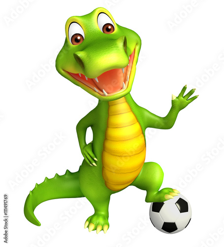 cute Aligator cartoon character with football