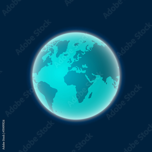 Earth planet vector illustration isolated on dark blue background  smooth earth globe in space color earth
