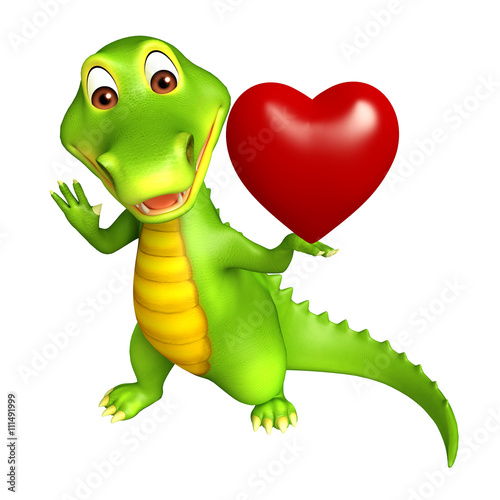 cute Aligator cartoon character  with heart photo