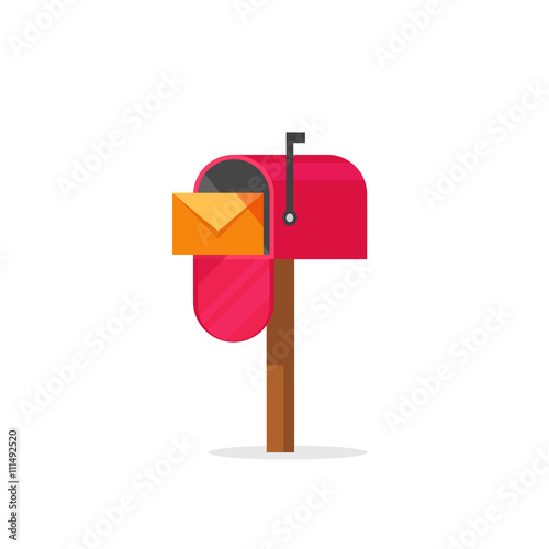 Mailbox red mail box vector illustration isolated icon on white, flat post offic Fototapet