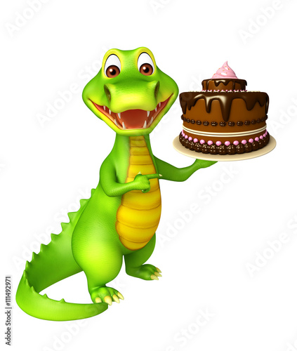 cute Aligator cartoon character  with cake