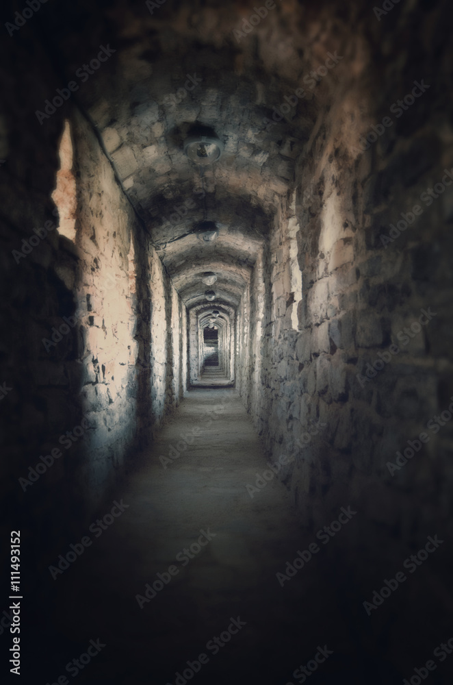 Old abandoned tunnel in the underground wine cellar