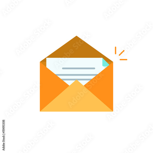 Envelope open vector icon isolated on white, orange envelope open with letter