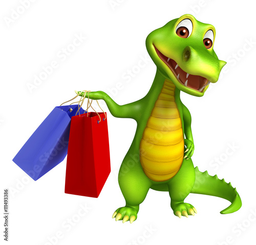 cute Aligator cartoon character with shopping bag