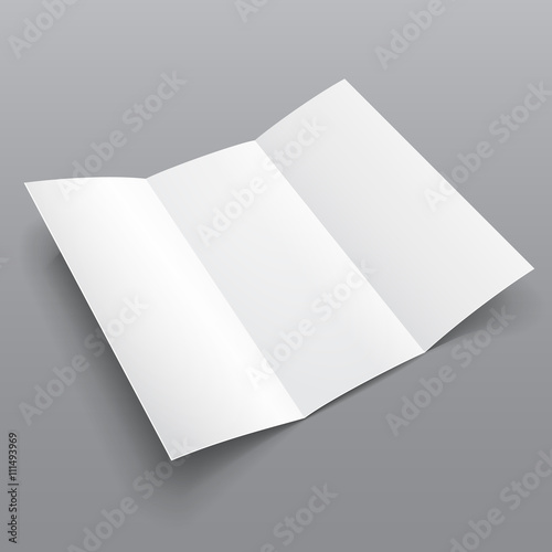 Blank Trifold Paper Brochure With Shadows. On Gray Background Isolated. Mock Up Template Ready For Your Design. Vector EPS10