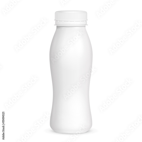 White Yogurt Milk Plastic Bottle. Illustration Isolated On White Background. Mock Up Template Ready For Your Design. Vector EPS10
