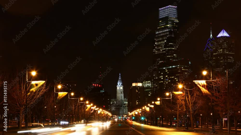 4K UltraHd Philadelphia City center traffic flowing 4K UltraHd Philadelphia City center traffic flowing