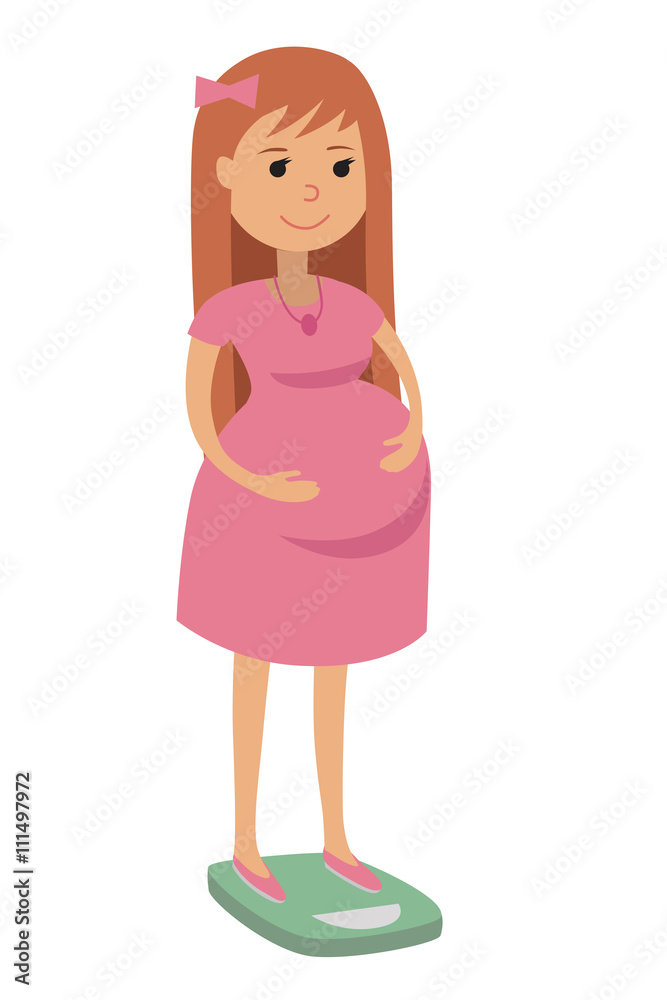 Pregnant Woman, weighed on the scales. Flat Vector Illustration Pregnant Woman, weighed on the scales. Flat Vector Illustration