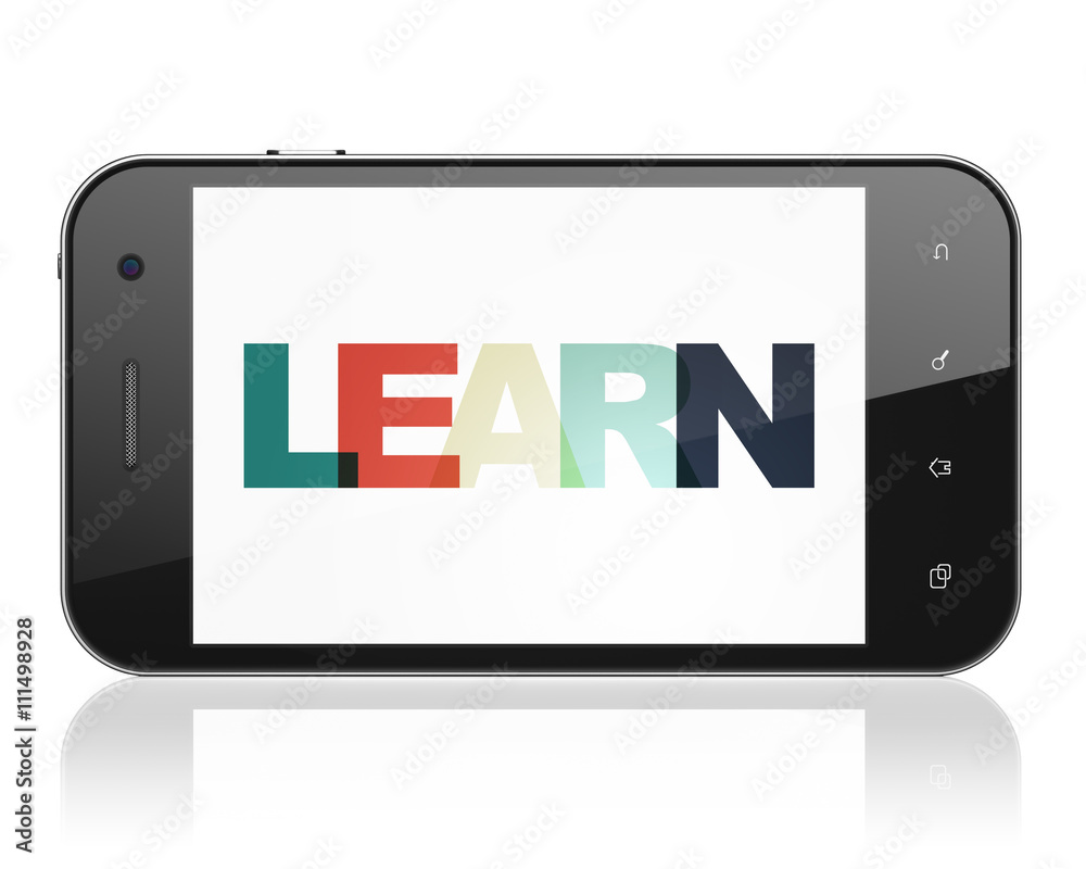 Studying concept: Smartphone with Learn on display Studying concept: Smartphone with Learn on display
