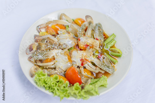 Horse crab papaya salad or what we called Som Tum Poo Ma in Thai the famous Thai style local the eastern delicious food of Thailand.