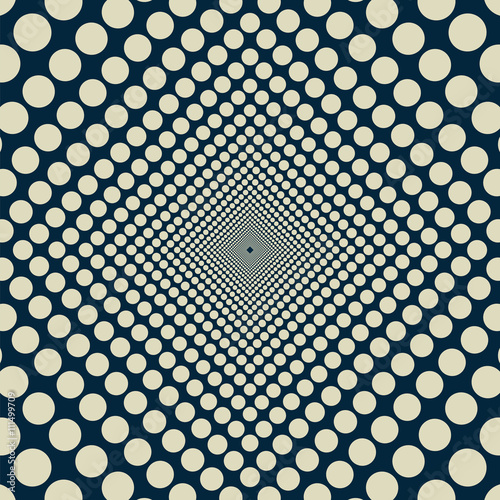 Infinite uniformly decreasing tunnel with circles. Futuristic cosmic design.