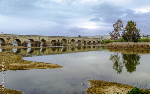 ancient Roman bridge over the Guadiana River, in Merida, Spain