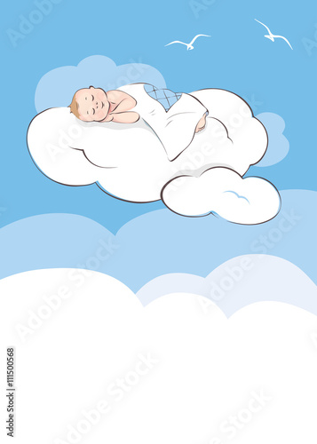 Sweet dream/Baby sleeping on a cloud. Vector illustration.