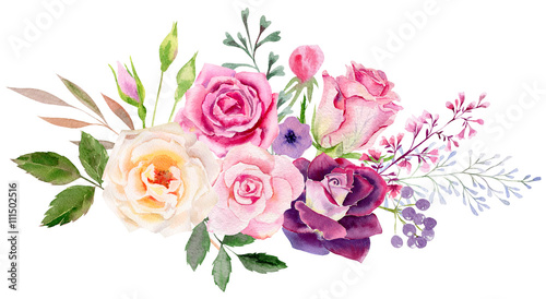 Naklejka na ścianę ręcznie malowane akwarela makieta clipartów szablon róż