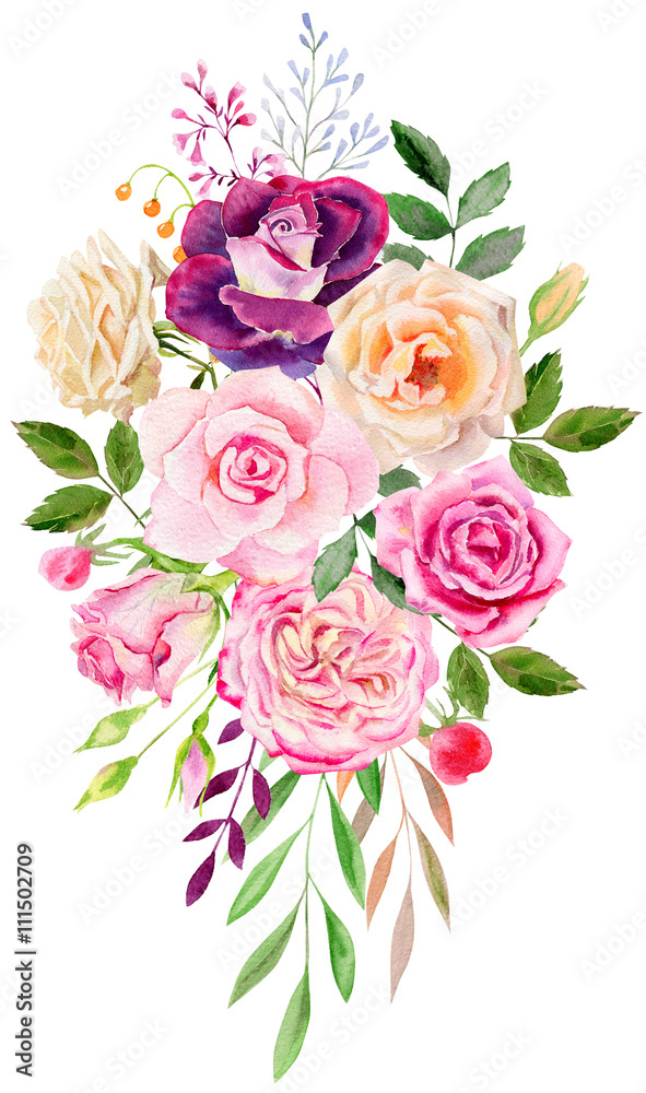 hand painted watercolor mockup clipart template of roses