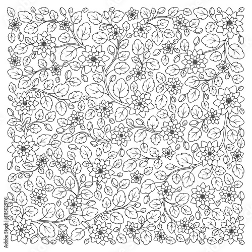 Coloring page with vintage flowers pattern.