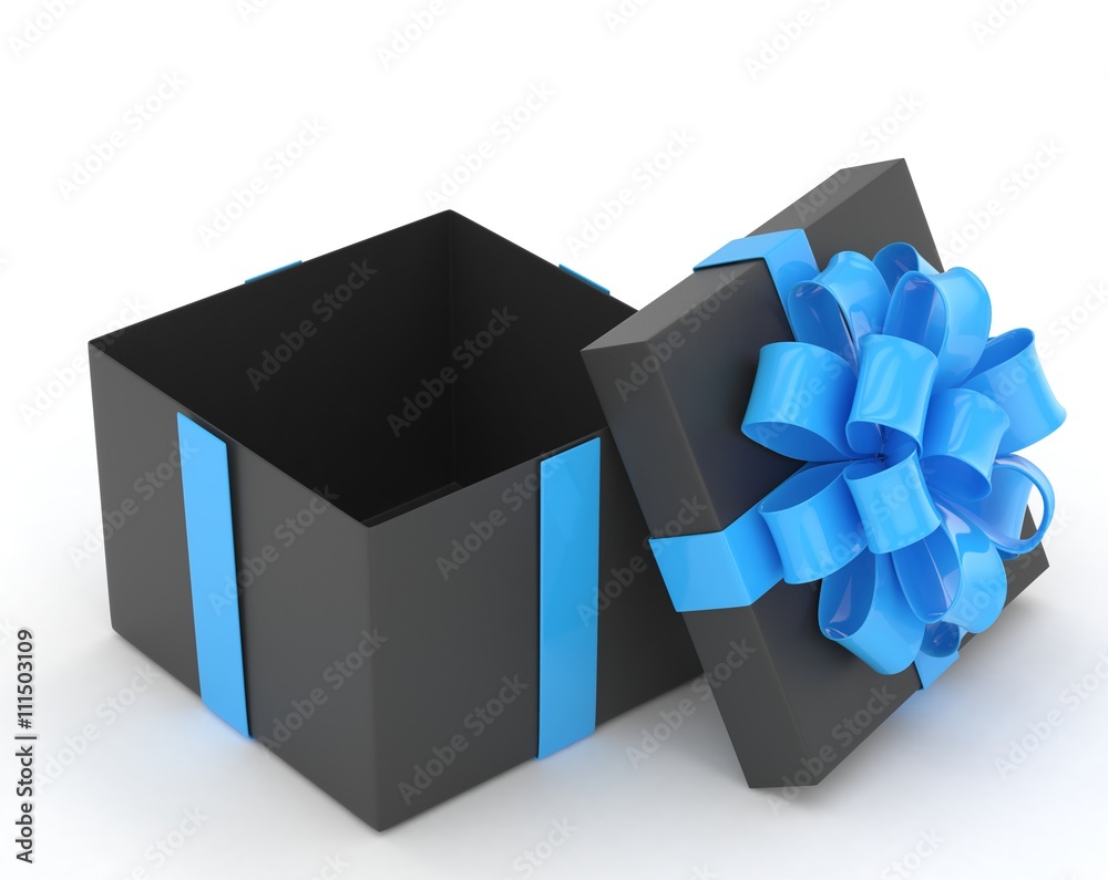 open gift box with bows isolated on white. 3d rendering.