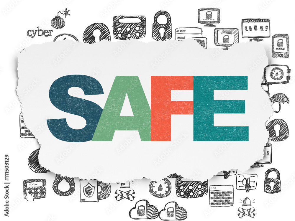 Safety concept: Safe on Torn Paper background Safety concept: Safe on Torn Paper background
