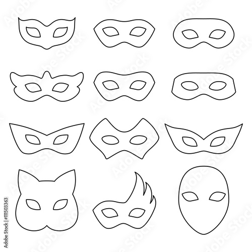 Blank carnival masks icons templates set illustration.