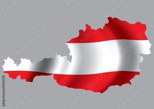 Vector Austria flag blowing in the wind in Austria map shape