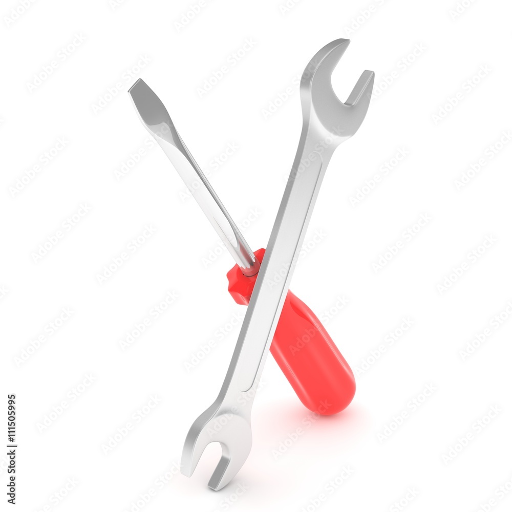 3D Illustration Wrench and screwdriver, service concept 3D Illustration Wrench and screwdriver, service concept