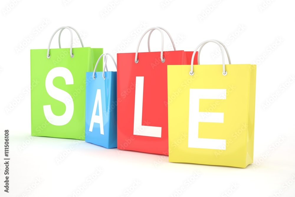 sale written on shopping bag. 3d rendering.