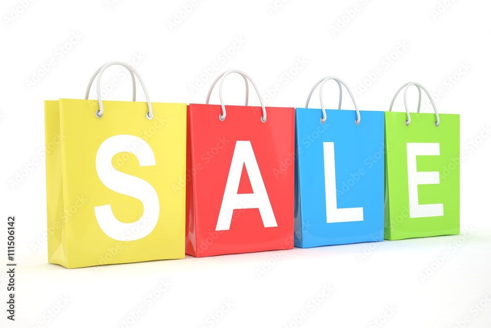 sale written on shopping bag. 3d rendering.