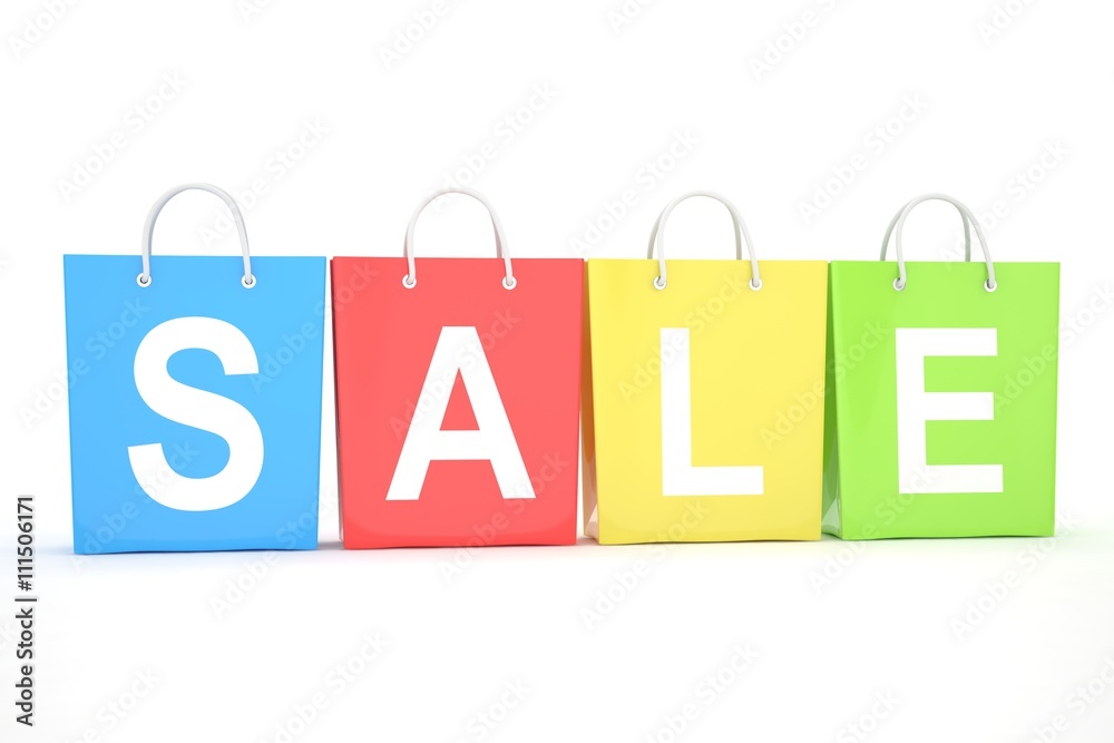 sale written on shopping bag. 3d rendering.