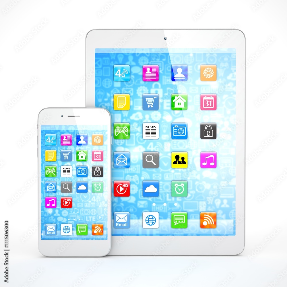 Tablet and smartphone on a white. 3d rendering. Tablet and smartphone on a white. 3d rendering.